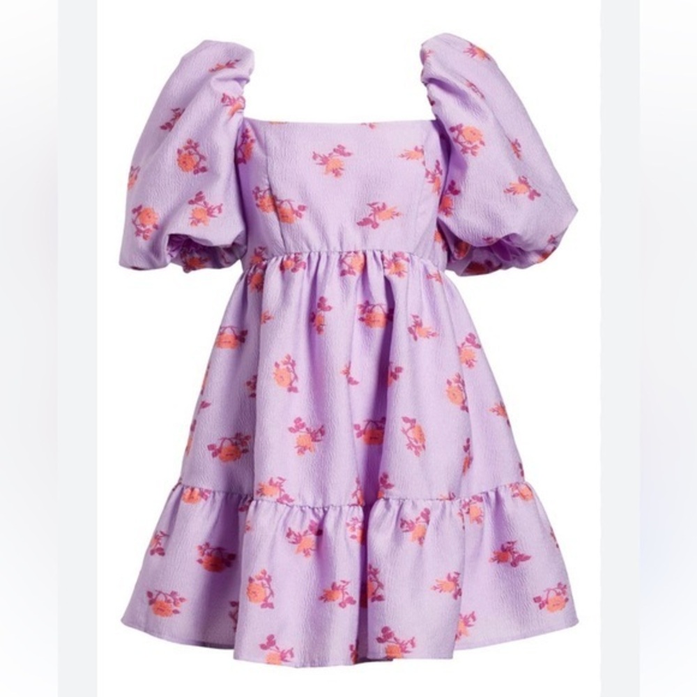 CHELSEA28 Brocade Puff Sleeve Babydoll Dress In Purple size xsmall. - Picture 1 of 11
